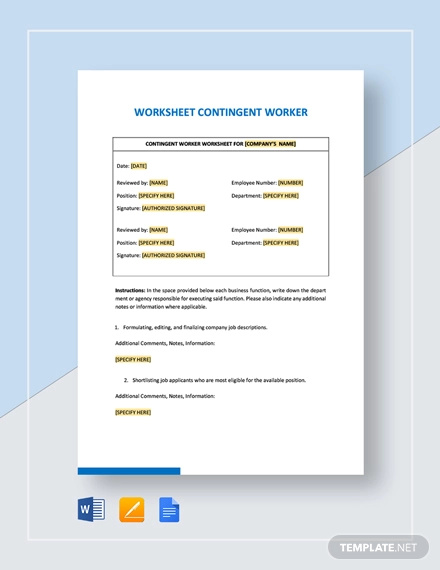 worksheet contingent worker template