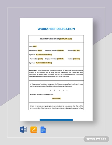 worksheet delegation template