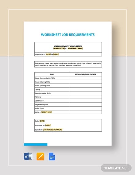 worksheet job requirements template