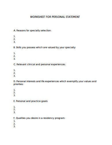 worksheet for personal statement template