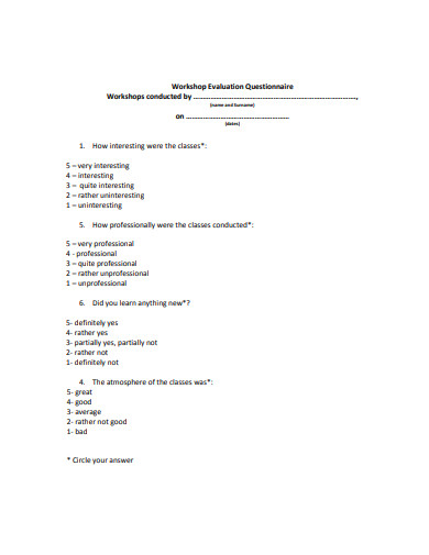 workshop evaluation questionnaire example