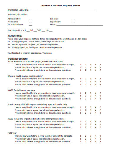 workshop evaluation questionnaire format