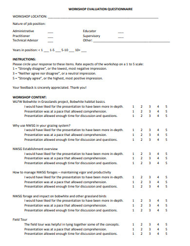 7+ Workshop Evaluation Questionnaire Templates in MS Word | PDF | Free ...