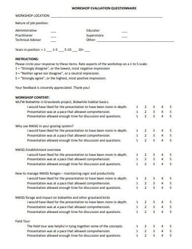 workshop evaluation questionnaire template