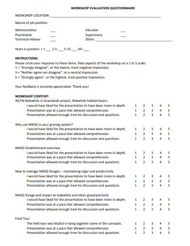 7+ Workshop Evaluation Questionnaire Templates in MS Word | PDF