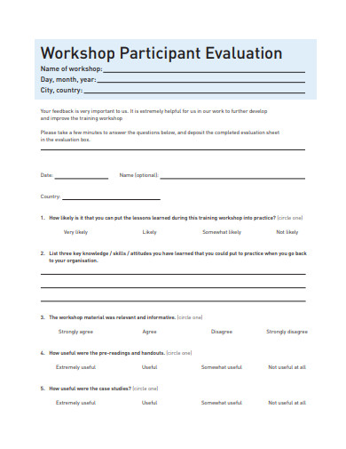 workshop participant evaluation form