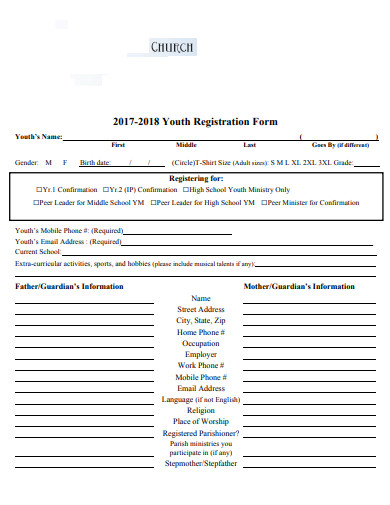 yearly church youth registration form template