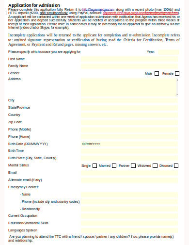 yoga teacher training application form template in doc