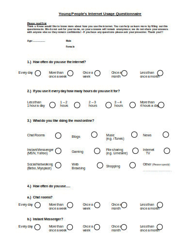 young people’s internet usage questionnaire