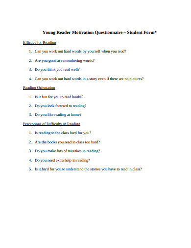 young reader motivation questionnaire