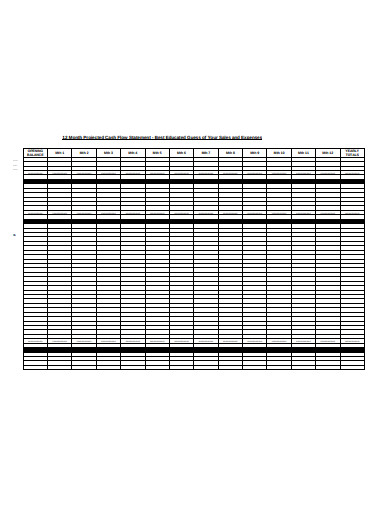 12 month projected cash flow statement template