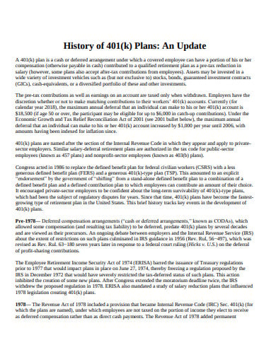401k plan history