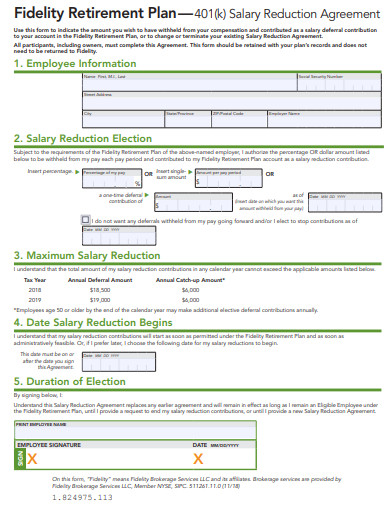 401k salary reduction agreement template