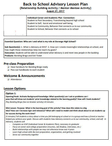 academic advisory lesson plan