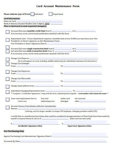 account maintenance card change form template