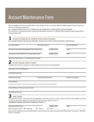 account maintenance change form template