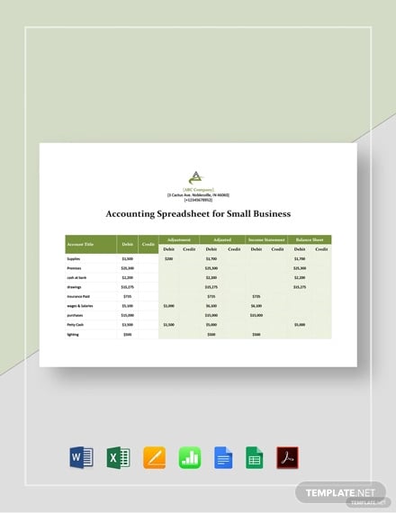 accounting spreadsheet template for small business