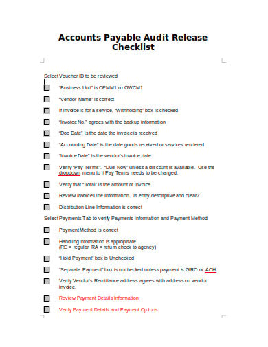 accounts payable audit release checklist