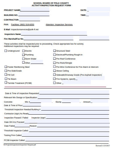 activity inspection request form