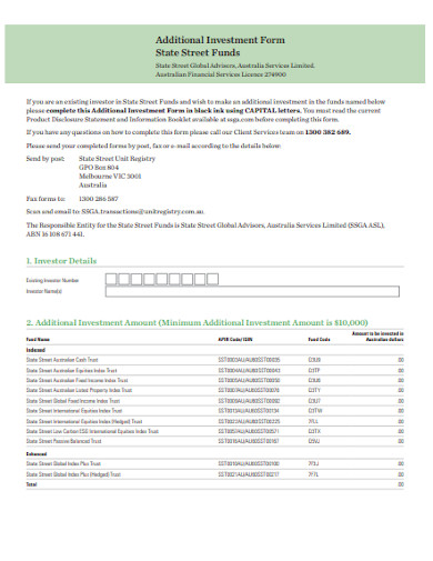 additional investment funds form