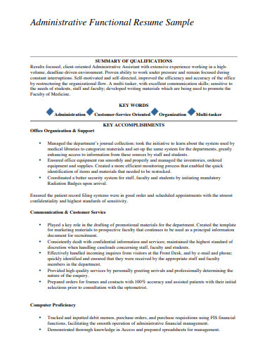 administrative functional resume