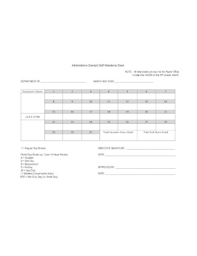 administrative staff attendance sheet