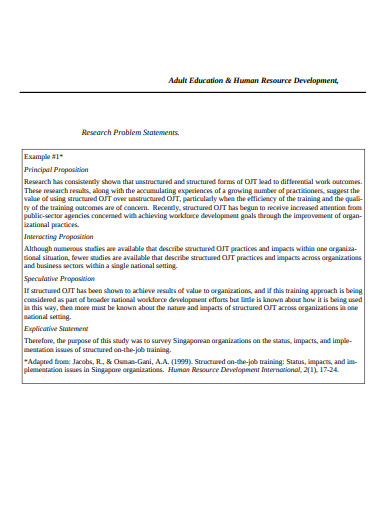 research problem statement for training and development