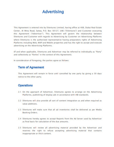 advertising agency of record contract template