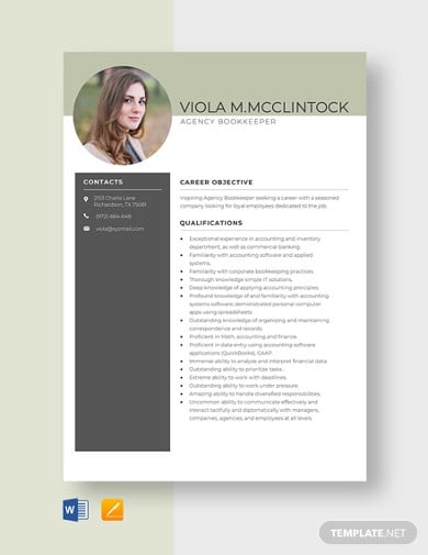 agency-bookkeeper-resume-template