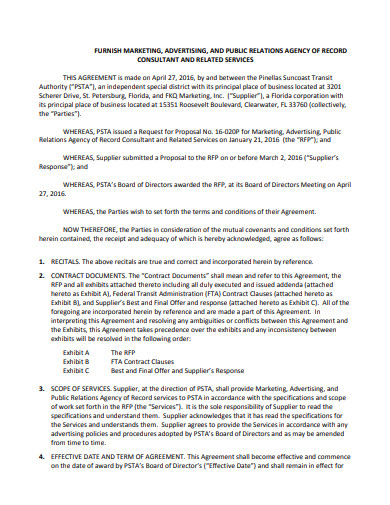 agency of marketing service record contract template