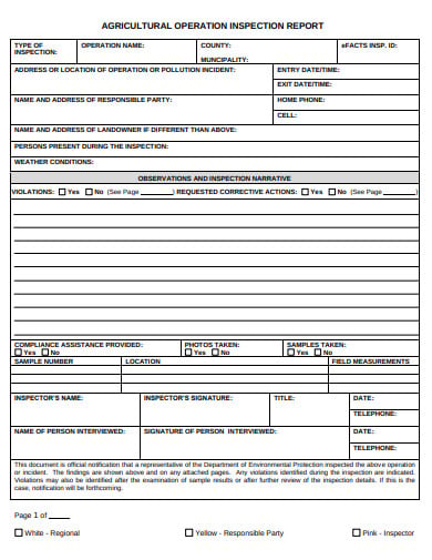 agricultural operation inspection report form template