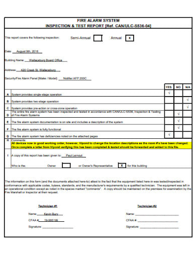 alarm system inspection report form