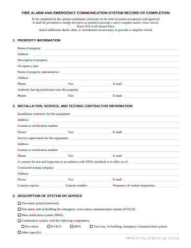 alarm system report form example