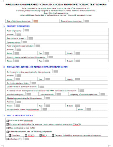 alarm system report form in doc