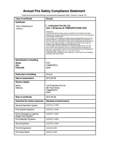 annual fire safety compliance statement template