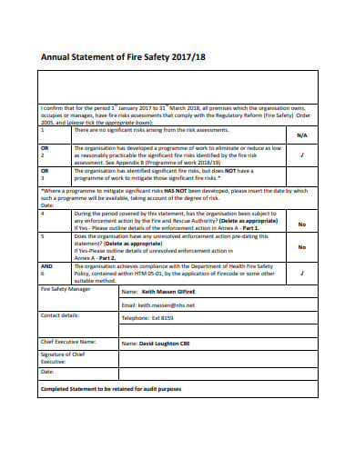 annual statement of fire safety