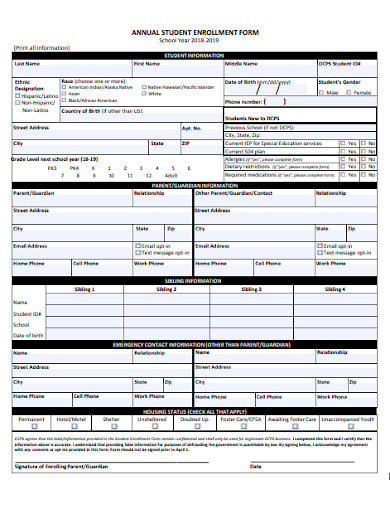 annual student enrollment form template