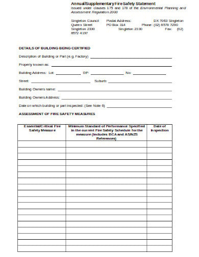 annual supplementary fire safety statement template