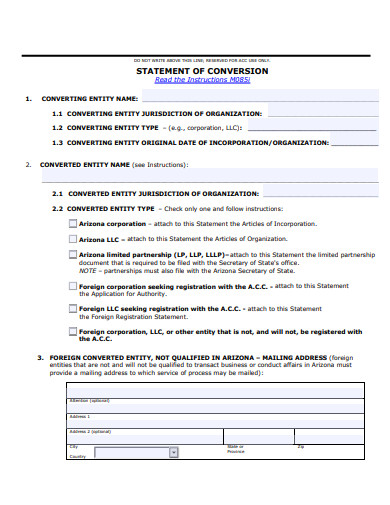 application of reservation statement of conversion template