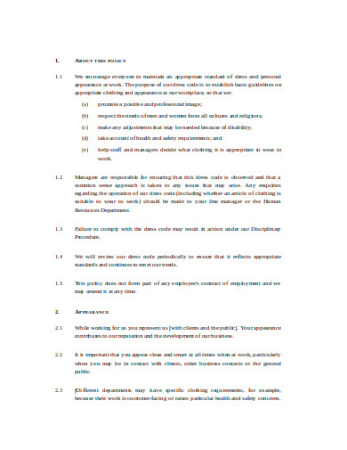 associates dress code policy template