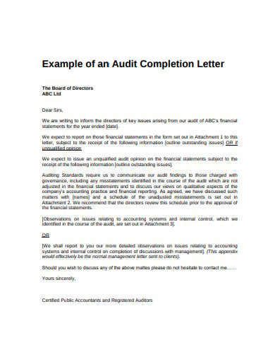 audit completion management letter template