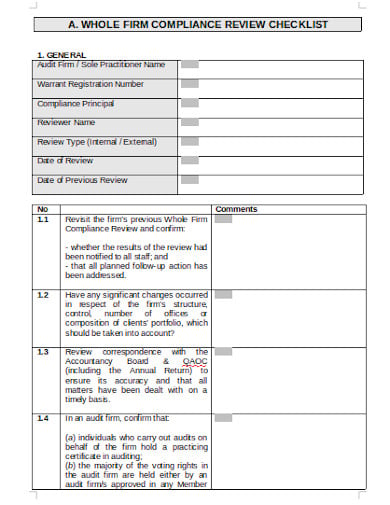 audit compliance review checklist