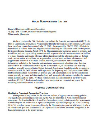 audit management letter