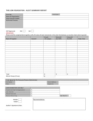 audit summary report form