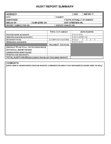 audit summary report template