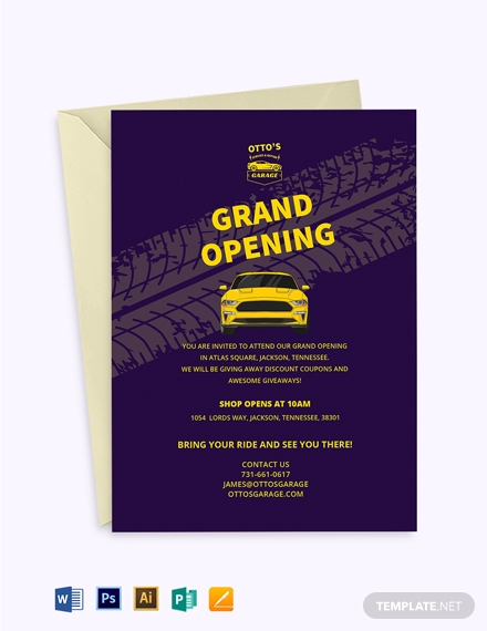 automotive repair shop opening invitation template