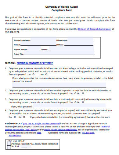 award compliance review form example