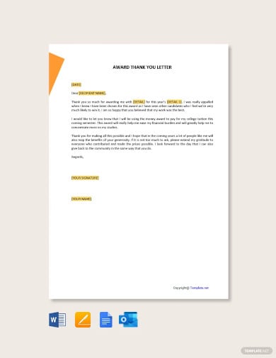 award thank you letter template