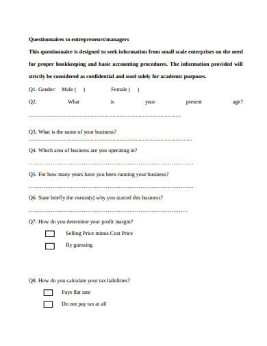 10+ Bookkeeping Questionnaire Templates in PDF | Free & Premium Templates