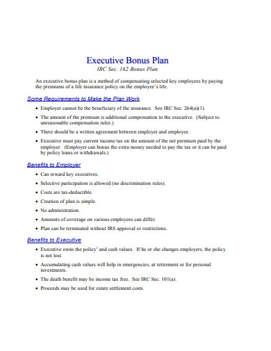 10 Executive Bonus Plan Templates In Pdf 8734